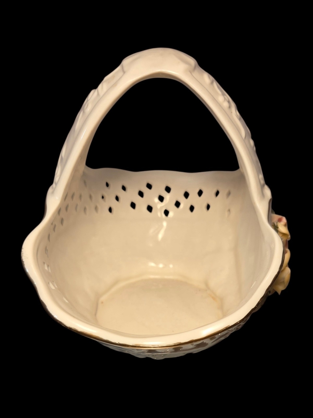 Porcelain Flower Basket with Hand-Applied Roses - Cream - Picture 4 of 7